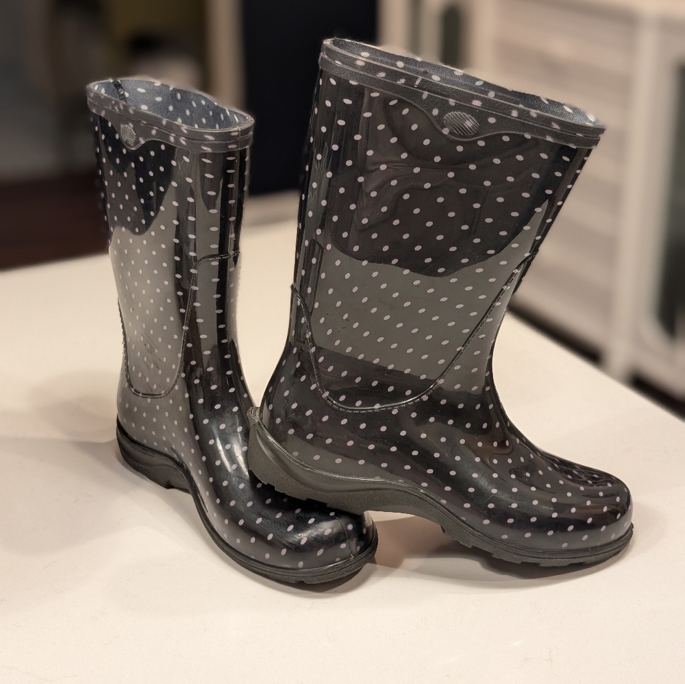 Sloggers Black and White Polka Dot Rain Boots